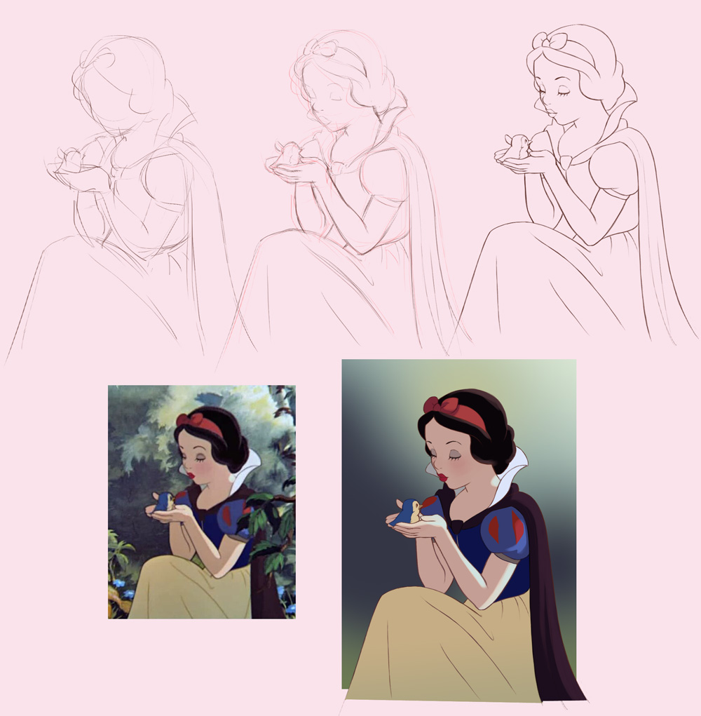 Disney study: Snow White sketch and clean lines